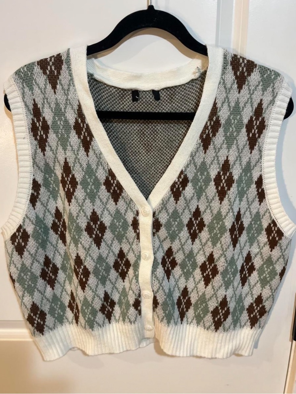 Brown, Cream, & Green Argyle Sweater Vest